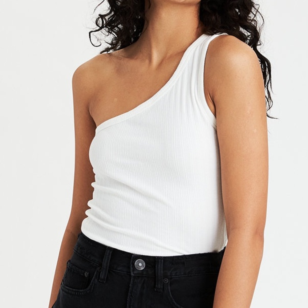 American Eagle White ribbed one shoulder tank top size Large